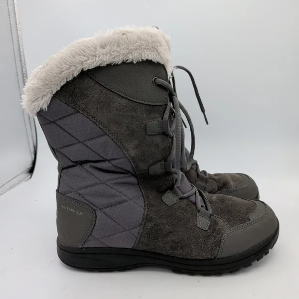 Columbia Minx Mid III Waterproof Winter Boots Grey Faux Fur Women 10.5 Wide - Image 2