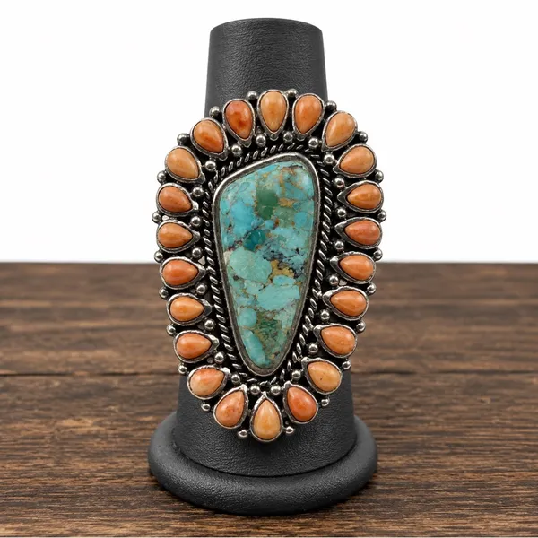 BARSE Southwestern Style Oversized Sterling Silver Turquoise Spiny Oyster Ring - Image 5