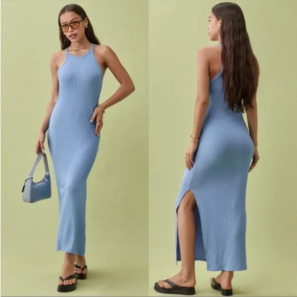 Reformation Blue Jael Ribbed Sleeveless‎ Maxi Dress XL - Image 2