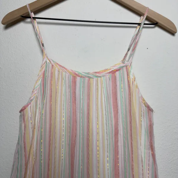 Anthropologie dRA Women Cotton Mini Dress Striped‎ Metallic Tiered Babydoll Boho - Image 4