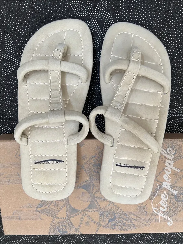 Free People Neutral Beige Strappy Toe-Loop Sandals - Image 3