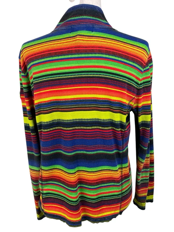 Vintage Y2K Lauren Ralph Lauren Active Rainbow Stripe Quarter Zip Pullover XL - Image 2