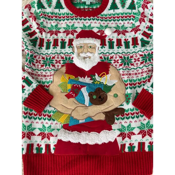 Holiday‎ Hype Ugly Christmas Sweater Santa Claus Muscle Small S - Image 2