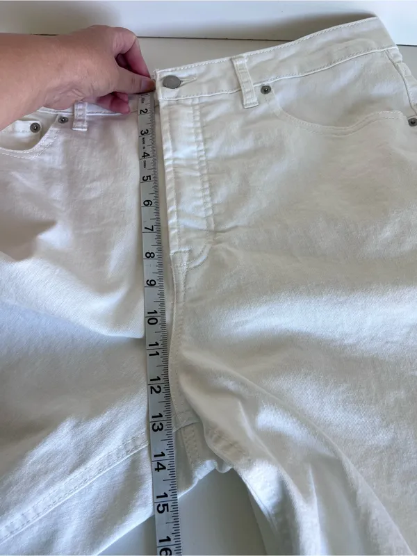 Frye Women's High Rise Straight Leg White Denim Jeans Cuffed - Image 8