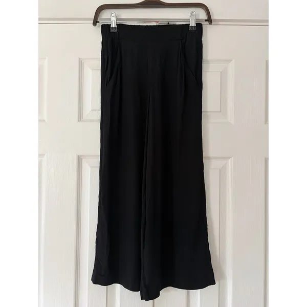 Wilfred Aritzia Black Wide Leg Cropped Pants Elastic Waist Pockets XXS EUC‎ - Image 2