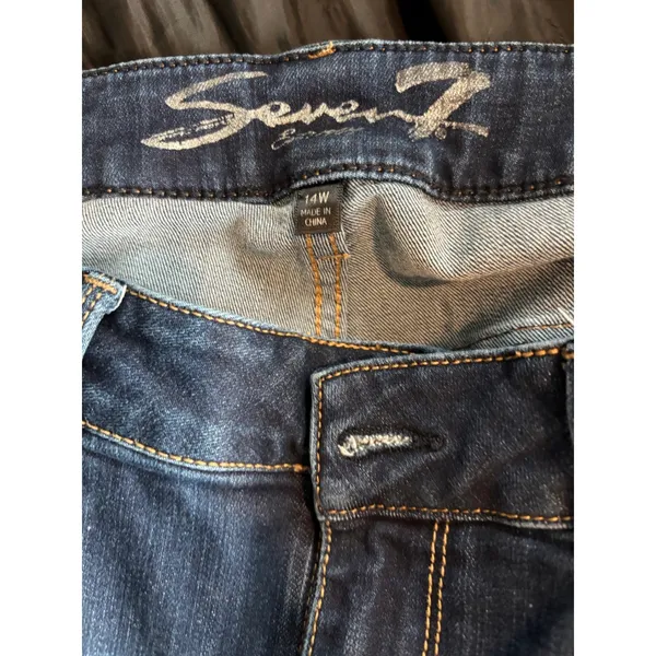 Seven7 Womens Mid Rise Micro Boot Jeans Dark Wash Embroidered Pockets 14W - Image 7