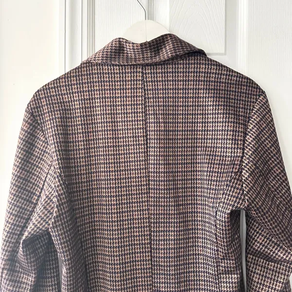 Avec Les Filles Anthropologie Brown Blue Houndstooth Longline Blazer Small 80103 - Image 9