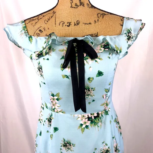 Esley dress mini blue floral print with bow accent size S - Image 2