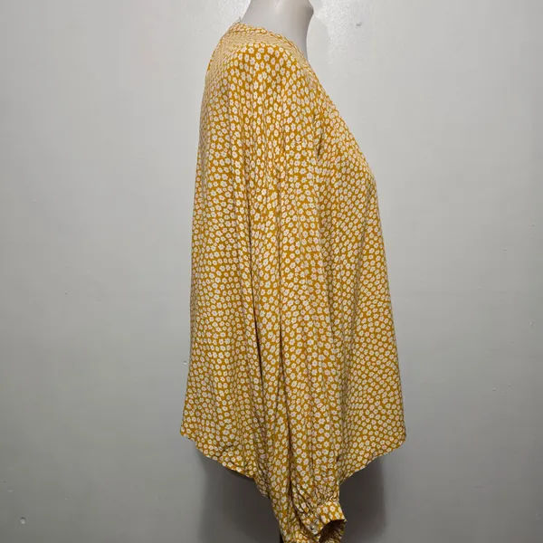 Flawless Mustard Floral Dream Shift Blouse Size Large Bohemian Spring Cottage - Image 4