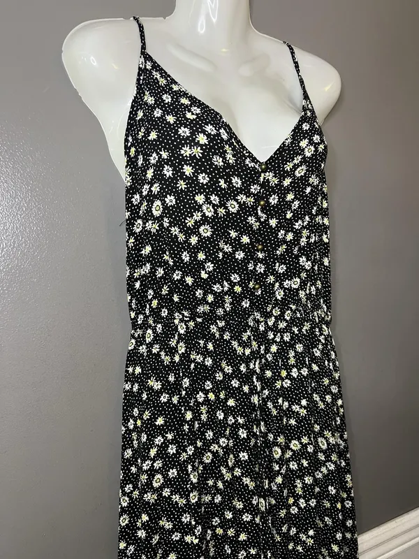 Rewind Dress Womens Large Black Floral Button Front Tie Waist Maxi Sundress - Image 5