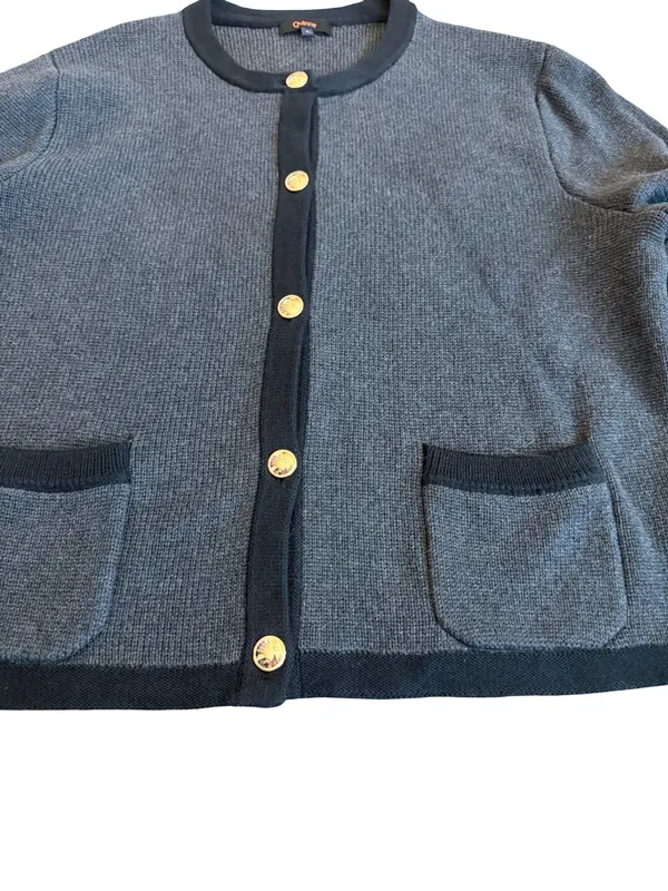 Quince Charcoal Black Colorblock Cardigan Sweater Collarless Cardi Large Women's - Image 4