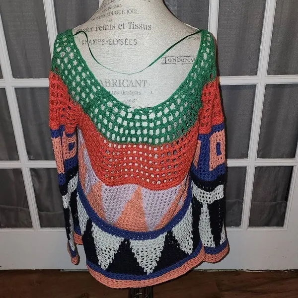 Free People Womens Modern Art Geo Knit Multi Combo‎ Sweater Medium - Image 2