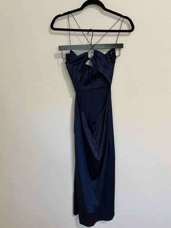 Navy Cross Back Halter Dress Size S Blue - Image 6