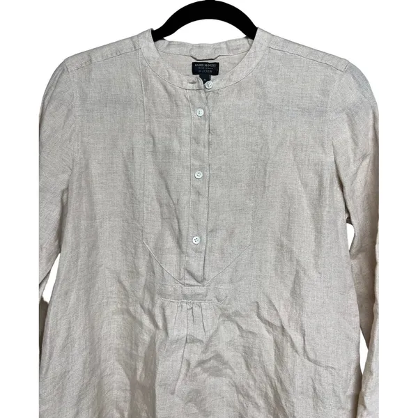 J.Crew Baird McNutt Linen Tunic Style Long‎ Sleeve Shirt Beige Women’s Size 4 - Image 3