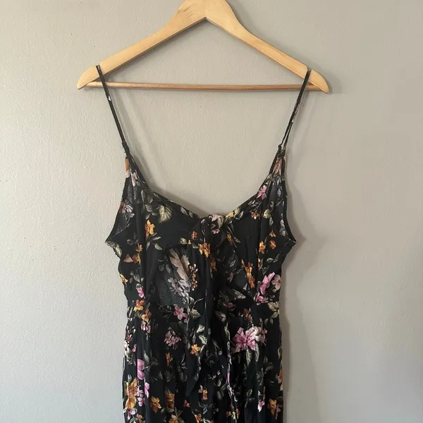American Eagle Outfitters Black Tie Back Floral Pink Orange Jumpsuit Size L - Image 8