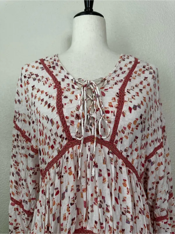 Miss Me Boho Woven Pointelle Lace Up Dolman Sleeves Peasant Top, Sz Medium - Image 4