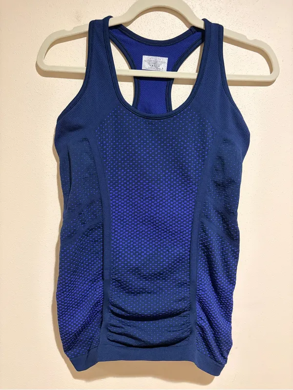 Athleta Fastest Track Seamless Ruched Tank Top Purple Blue Polka Dot Size Small - Image 2