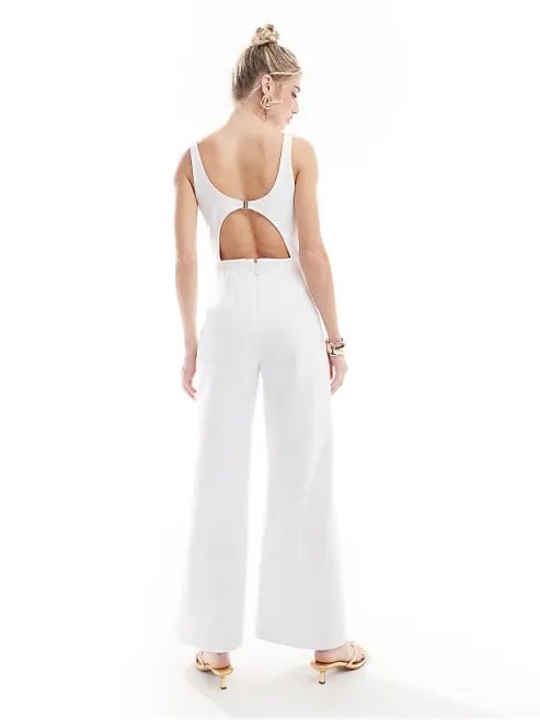 Abercrombie & Fitch White Sleeveless Wide-Leg Jumpsuit - Image 5