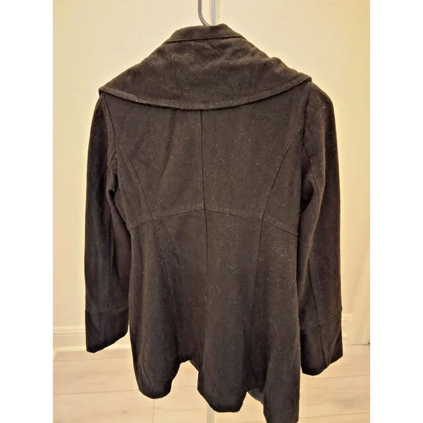 Guess Black Double Breasted Peacoat Wide Shawl Collar Fitted Wool Blend S 2000s - Image 3