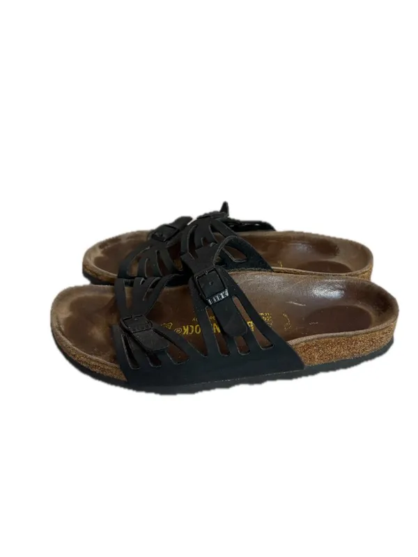 Birkenstock Black Leather Cutout Strap Slide Sandals Buckle Ankle Size 6 Women's - Image 8