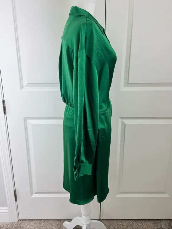 ASTR Satin Wrap Mini Dress Green XL Wedding Guest Cocktail Holiday Party Evening - Image 5