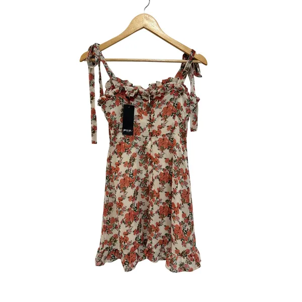 Nasty Gal Bud‎ Times Pink Floral Mini Dress Size 4 NWT Ruffle Tie Straps Girly - Image 2