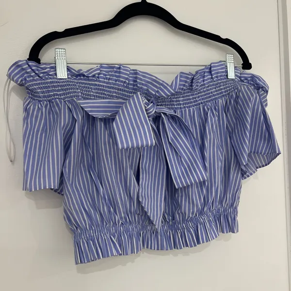NEW Zara Stripped Blue Striped Strapless Blouse - Image 3