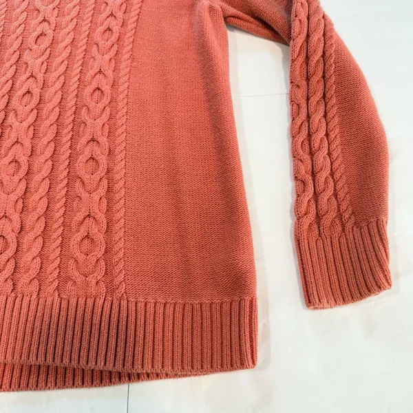 LL Bean Coral Double L Mixed Cable Cotton Crew Neck Pullover Sweater Size XL - Image 5