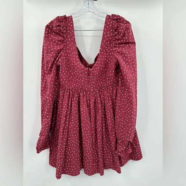 Asos Design‎ Red Burgundy Cotton White Polka Dot Babydoll Mini Dress Size 10 - Image 3