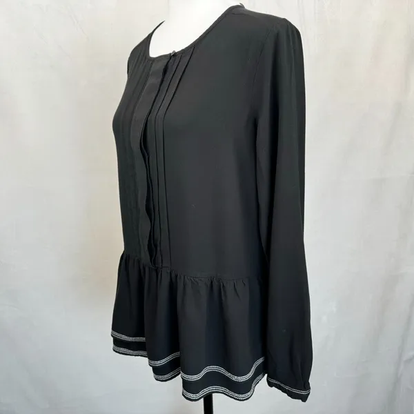 Ann Taylor Loft Top S Black Pin-Tucked Soft Lightweight Peplum - Image 2