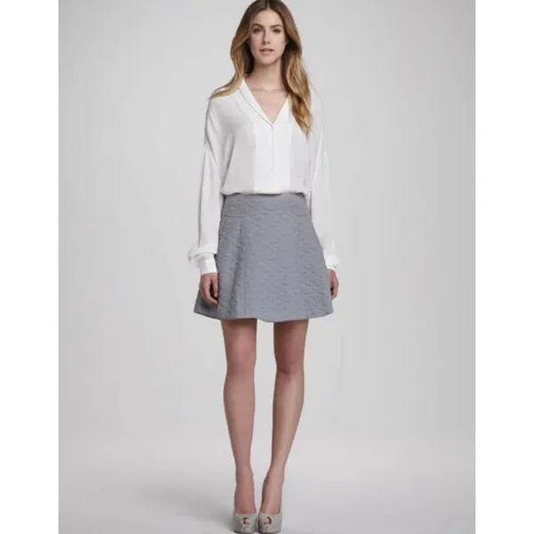 Thyskens Theory Seedo Quilted Skirt A-line Ice Gray Blue‎ Preppy Minimal Women 6 - Image 13