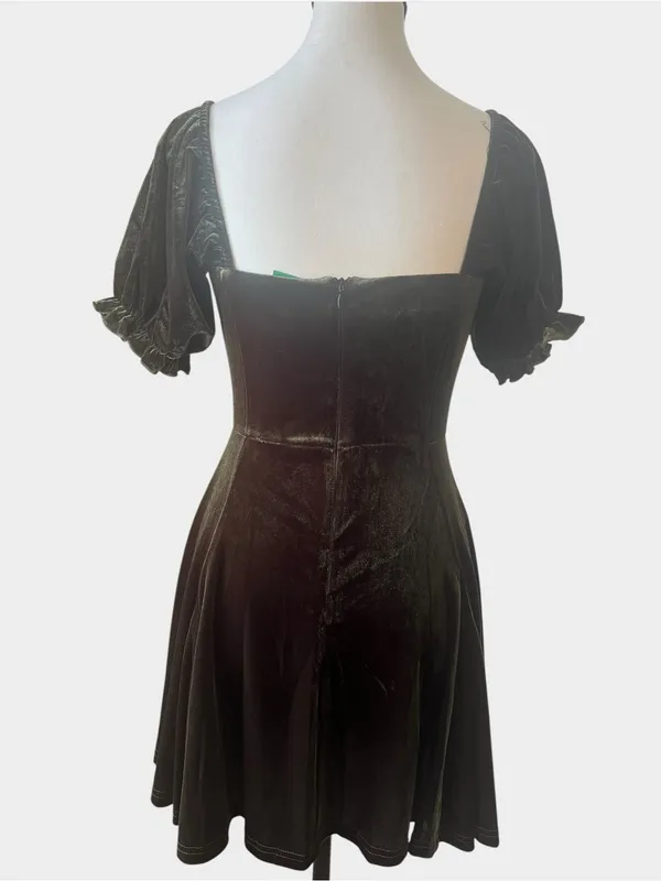 Disturbia Verdant Green Velvet Corset Mini Dress Goth US 4 UK 8 - Image 6