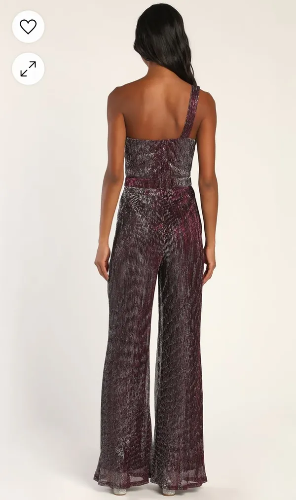 Lulu’s Glitter Girl Shiny Purple One Shoulder Jumpsuit Size M - Image 2