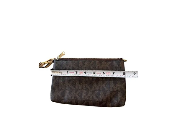 MICHAEL KORS Brown Logo Saffiano Leather Wristlet Zip Clutch Bag - Image 3