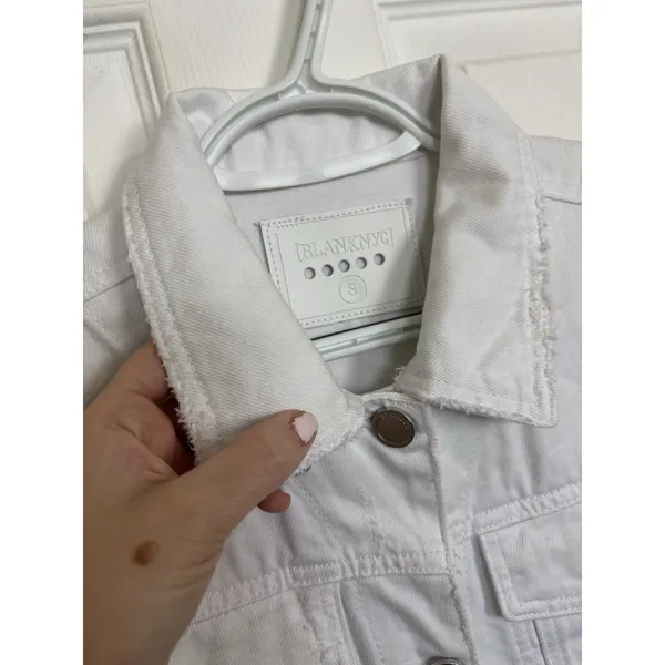 BLANKNYC White Fringe Denim Jacket S Western Rodeo Coastal Cowgirl Flap Pockets - Image 7