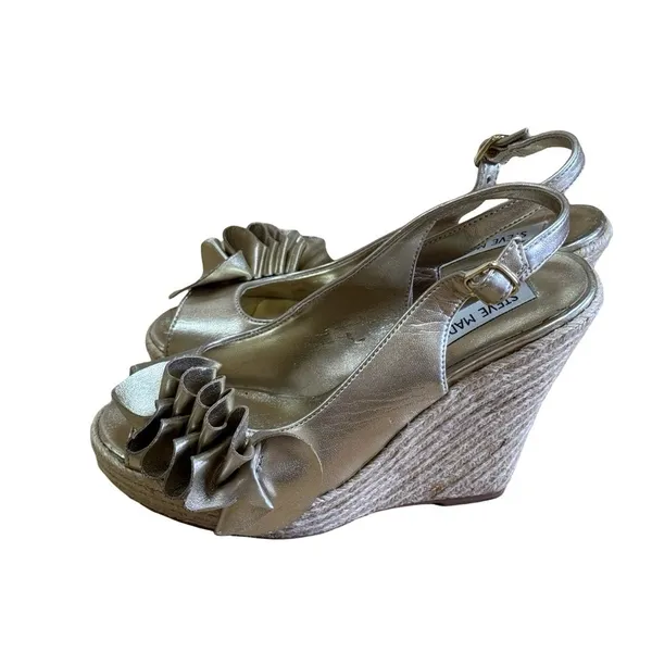 Steve Madden Gold Metallic Wedge Sandals Women's 6.5 BNWOT Dress Summer Shoes - Image 5