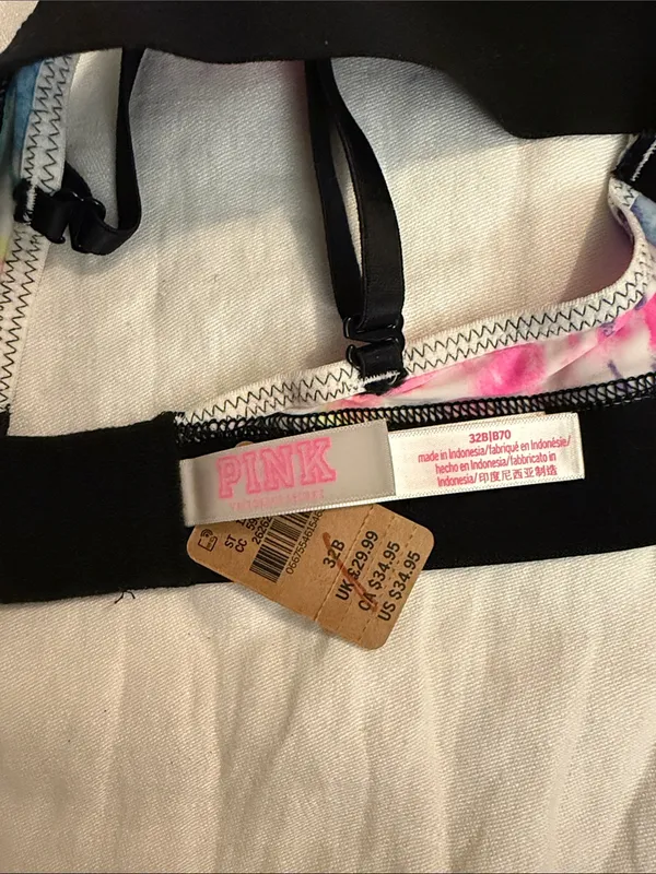 PINK Victoria's Secret Multicolor Tie-Dye Wireless Bra with Black Band - Image 3