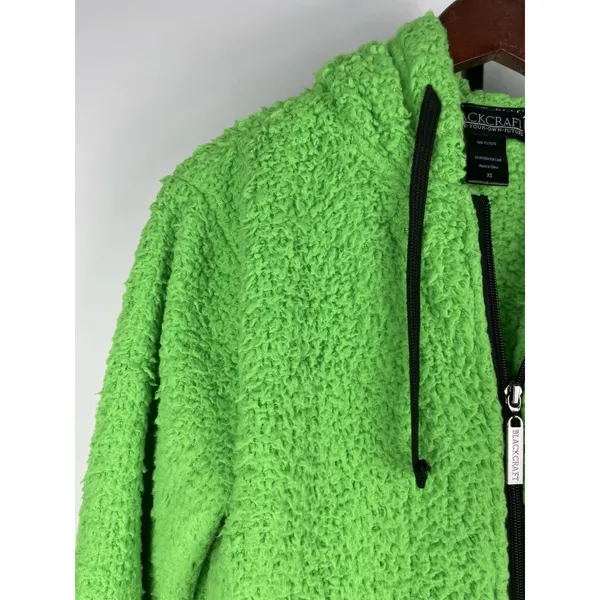 Black Craft Cult Green Sherpa Fleece Full‎ Zip Hoodie Witch Pentagram Size XS - Image 4