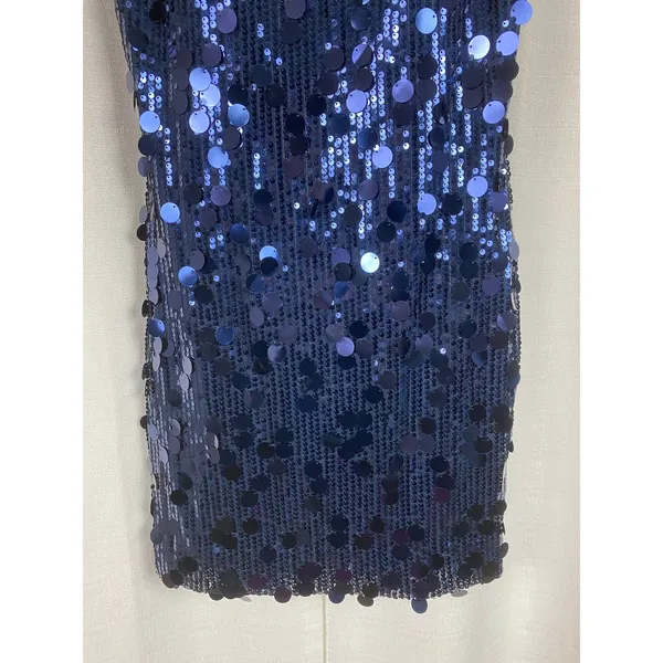 Stacees Dark Navy Sequin Mini Dress Sz.8 NWT Blue - Image 5
