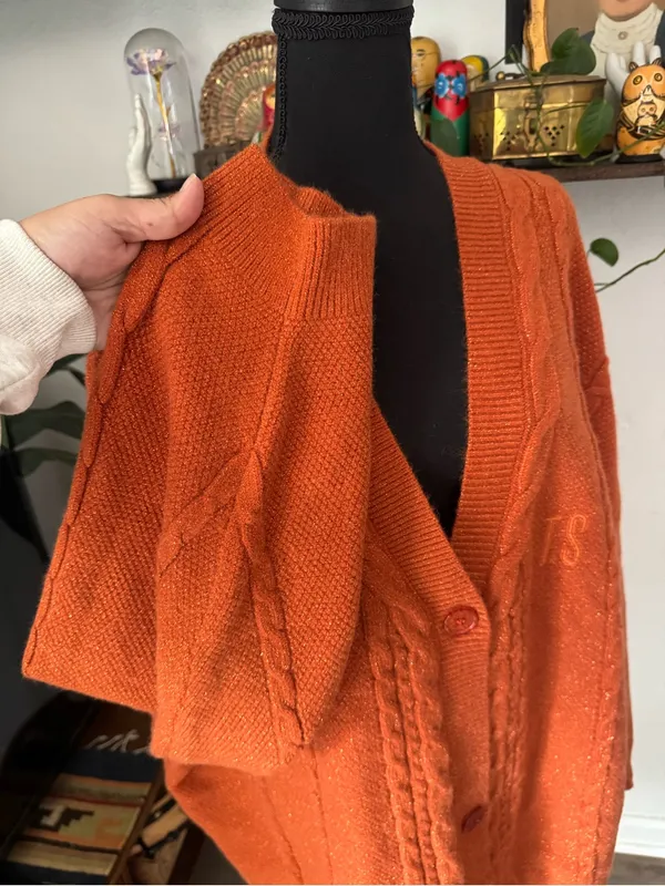 Official Taylor Swift The Life of a Showgirl Burnt Orange Cable Knit Cardigan - Image 4