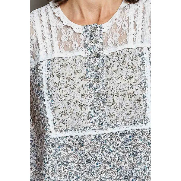 POL Printed Woven Lace Back Round Neck Sleeveless Top - Medium - Image 6