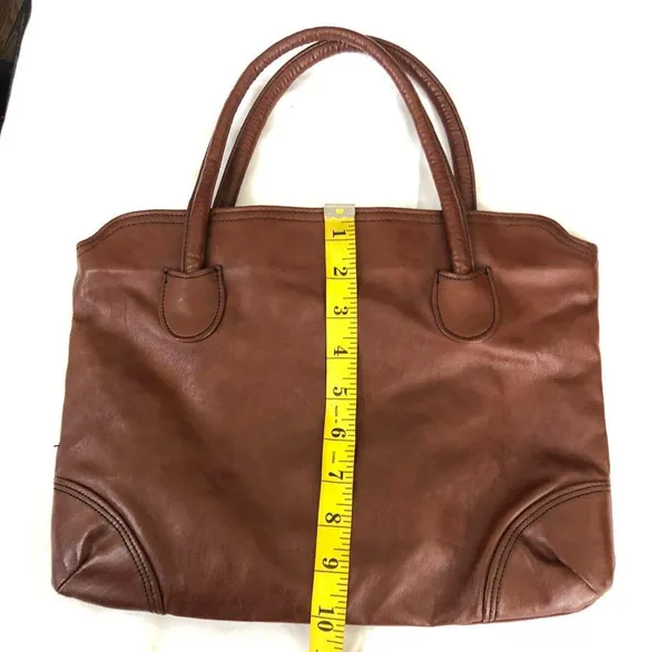 Vintage Brown leather briefcase style shoulder hand tote bag purse satchel 1990s - Image 4