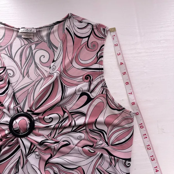 CDW Women's Sleeveless V-Neck Blouse XL Pink Black White Abstract Swirl - Image 6