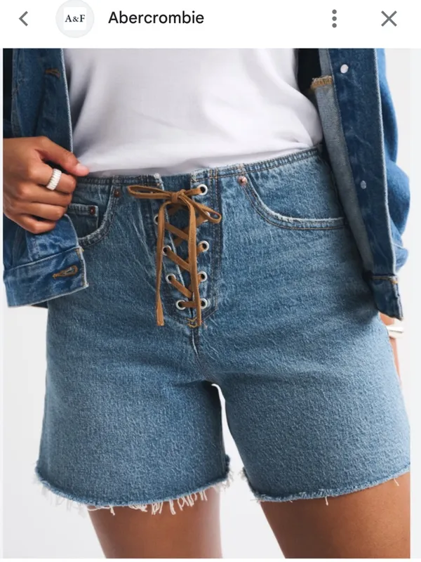 Abercrombie & Fitch Lace-Up Denim Shorts — Blue - Image 4