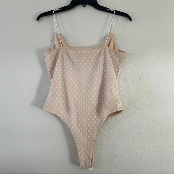 Cream White Polka Dot Spaghetti Strap Bodysuit Bridal Neutral Party Large - Image 3