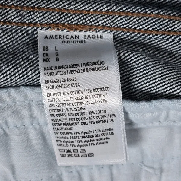 American Eagle‎ Womens Denim Jacket Dark Wash Corduroy Collar Cropped Size L - Image 5