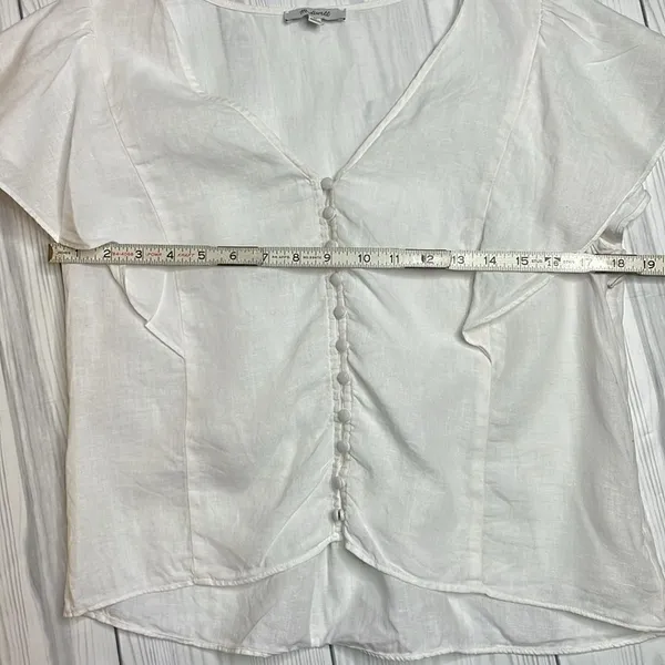 Madewell Flutter Sleeve Linen Ivory Blouse Button Front Size 10 - Image 4