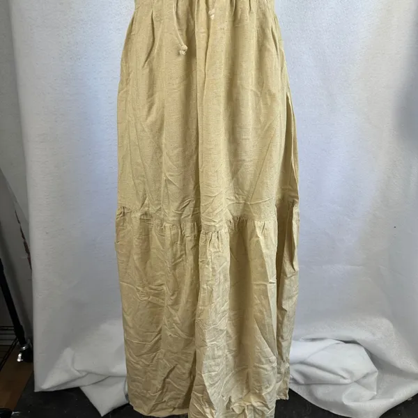 SIM & SAM Tan Linen Blend Tiered Maxi‎ Sundress Tie Front Spaghetti Straps Small - Image 6