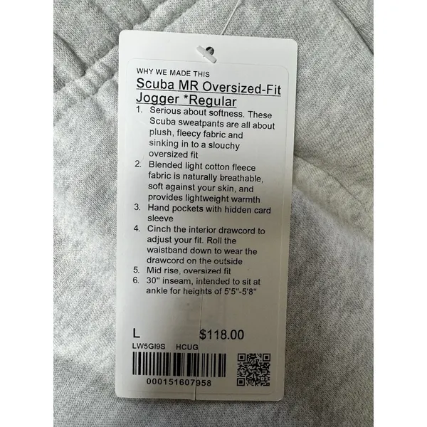 Lululemon 'Scuba' Grey Mid-Rise Oversized Jogger *Regular HCUG‎ Size Large - Image 10