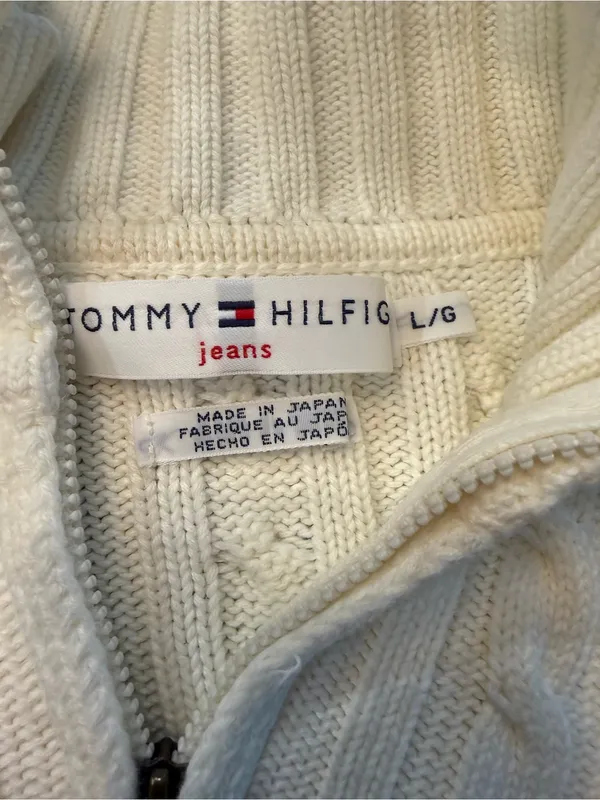 Tommy Hilfiger Pink & Cream Cable Half-Zip Turtleneck Sweater SZ L - Image 3
